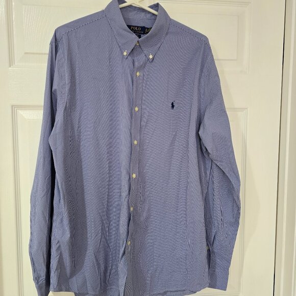 Polo Ralph Lauren Classic Fit Performance Button Up Dress Shirt Blue White Sz XL - Picture 1 of 7